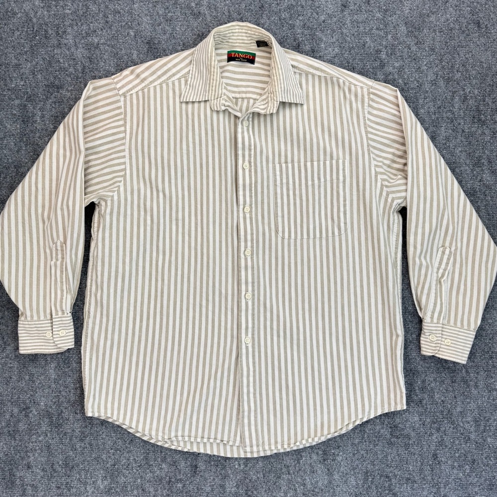 Tango Max‎ Raab Shirt Men's Size 16 Beige Striped Button-Up Long Sleeve Top